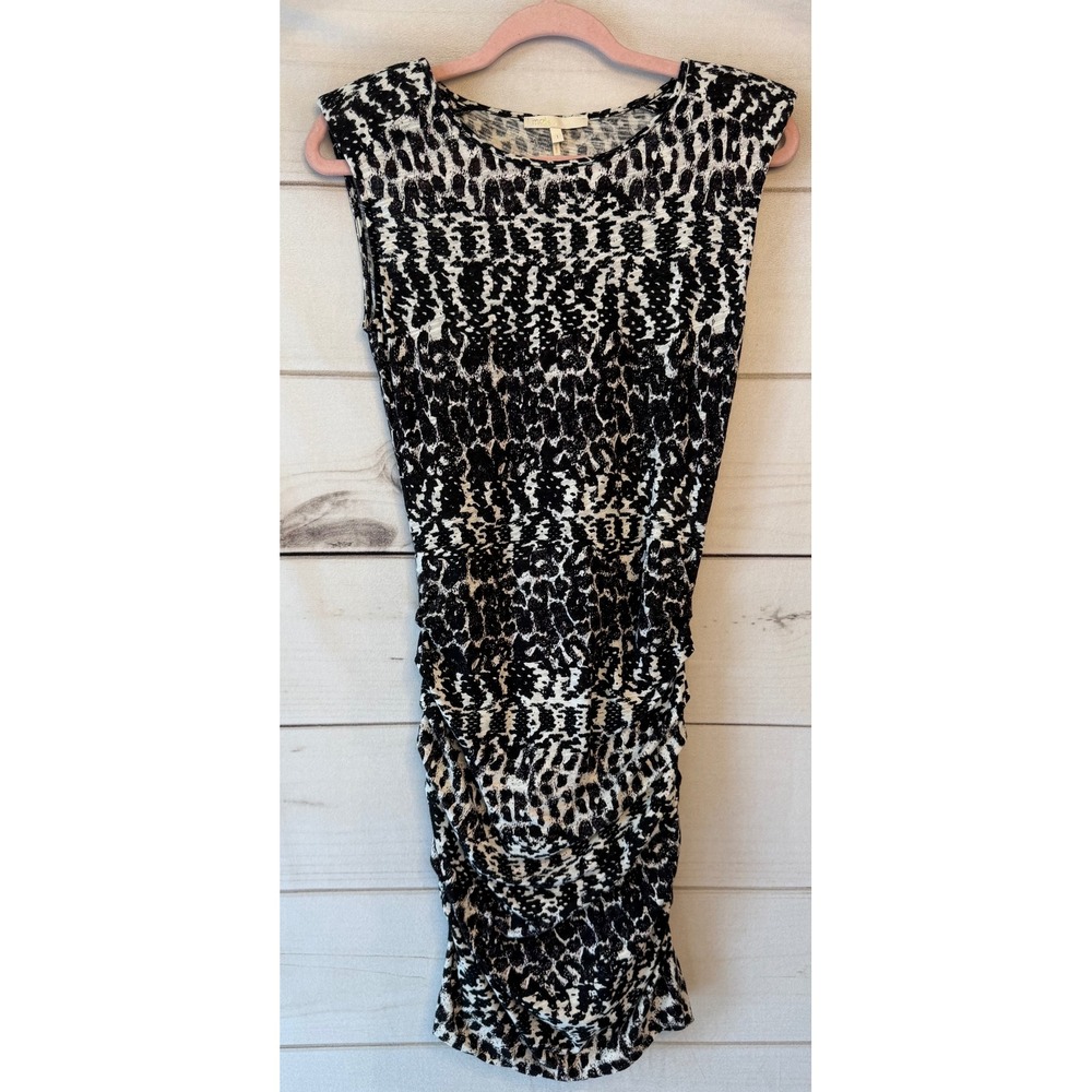 Maje E13 AYIA Black White Leopard Print Ruched Cotton Mini Dress Size 1 S